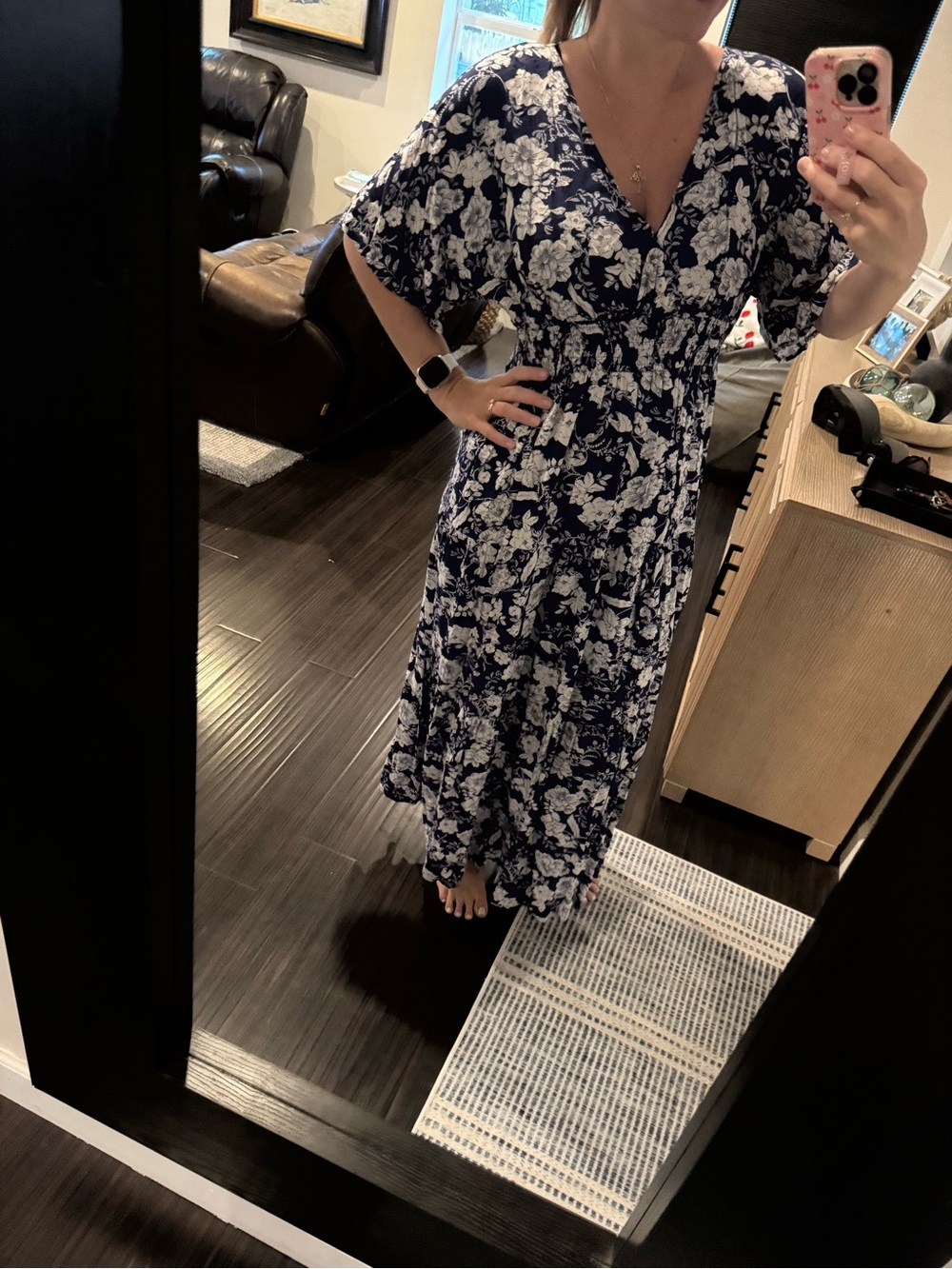 Pink Lily Navy and White Floral Maxi Dress